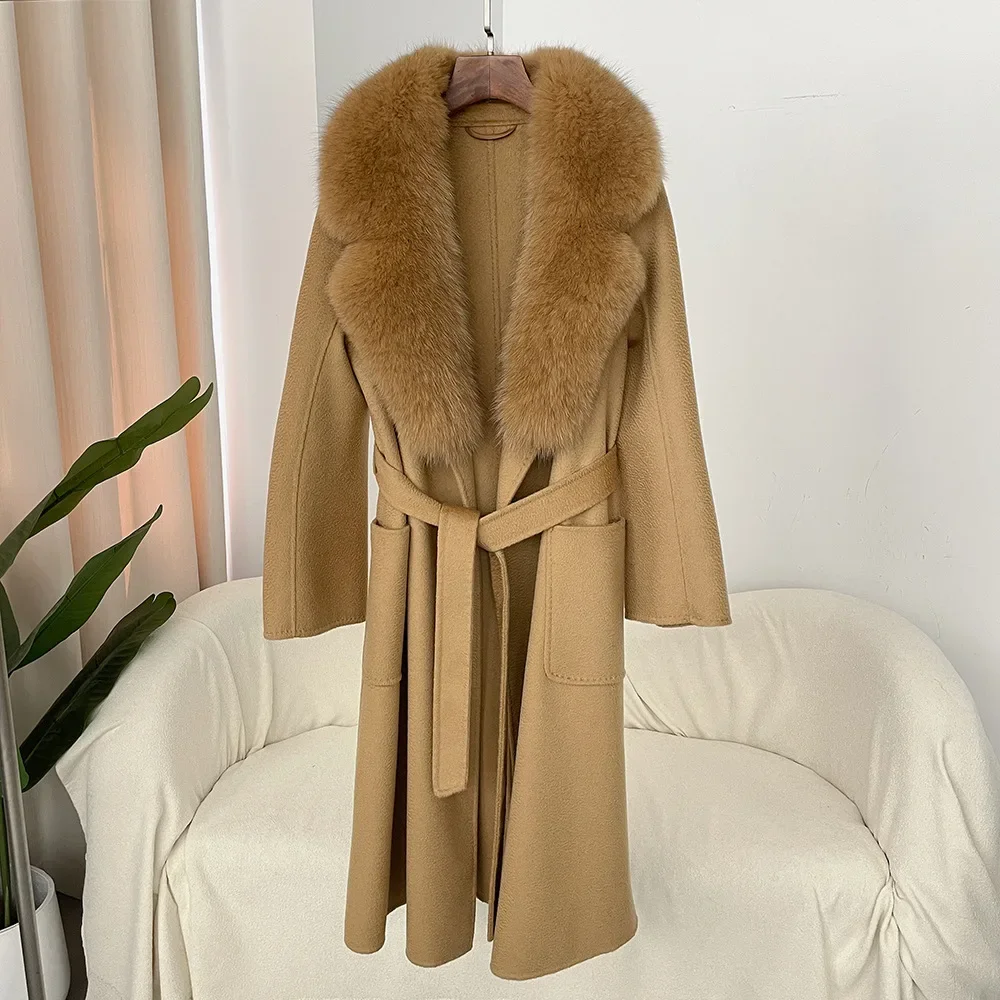New Arrival Autumn/winter Fox Fur Water Wave Double-sided Woolen Goods Medium-length Jacket For Women High-end Feel Overcoat