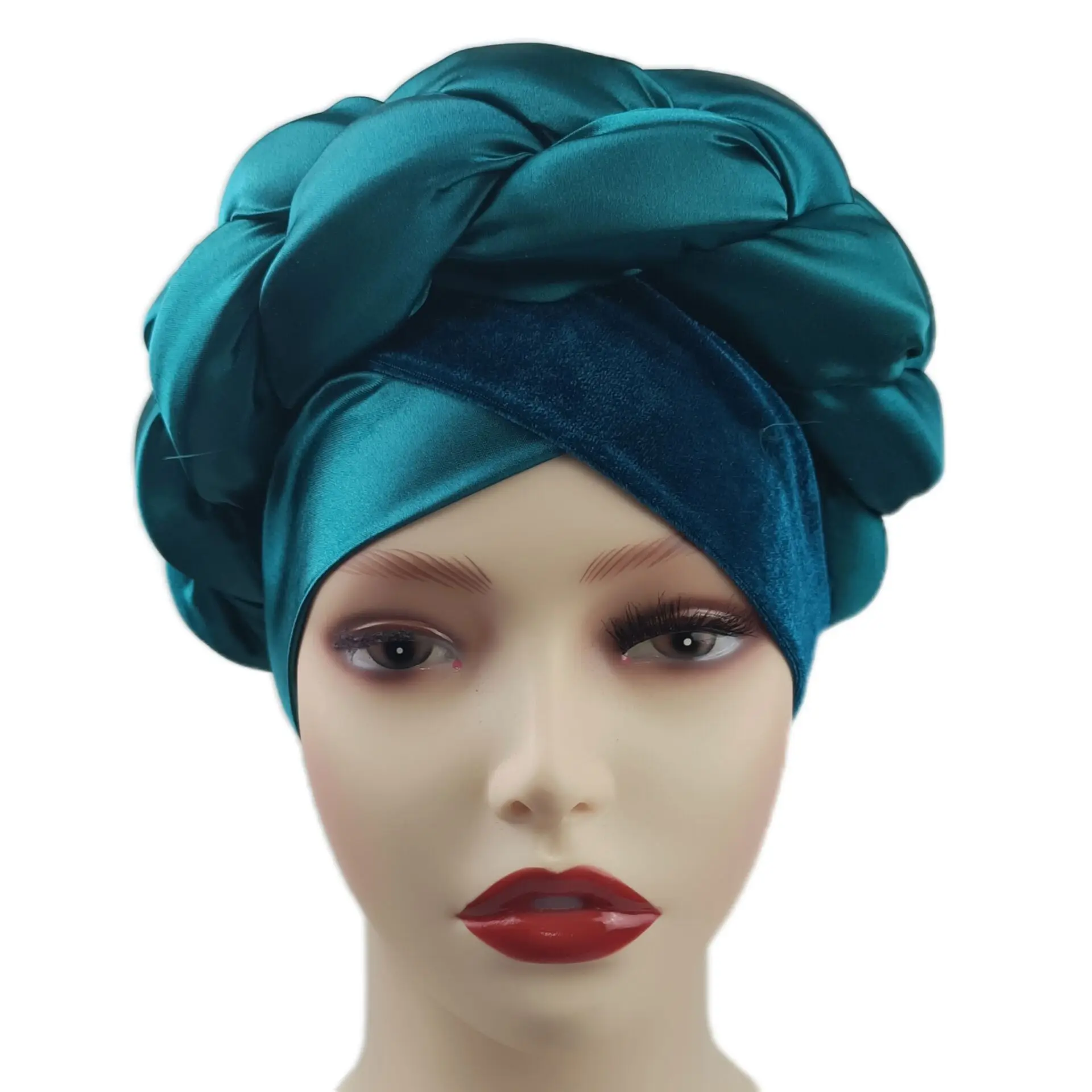 

Velvet Satin Patchwork Braided Turban Cap for Women Elastic Head Wraps Muslim Ladies Beanies Islam Headscarf Bonnet African Hat