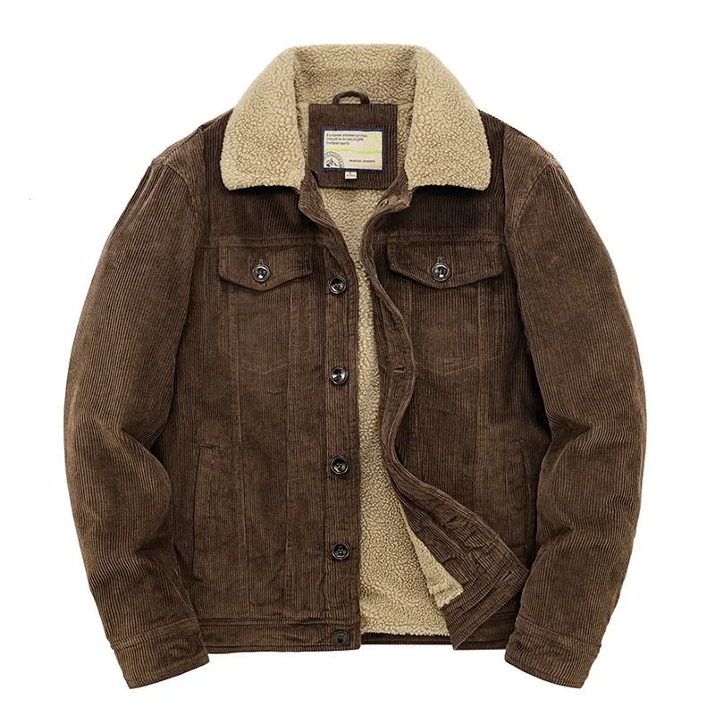 

2022 new Winter corduroy lapel cotton coat cropped plush plush jacket men's cotton plush jacket
