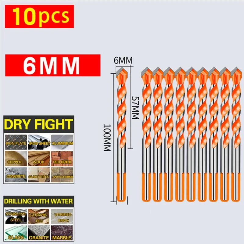 

Набор сверл из карбида вольфрама, комплект из 10 насадок 3-6 мм для электродрели, керамической плитки, мрамора, сверла с алмазным напылением