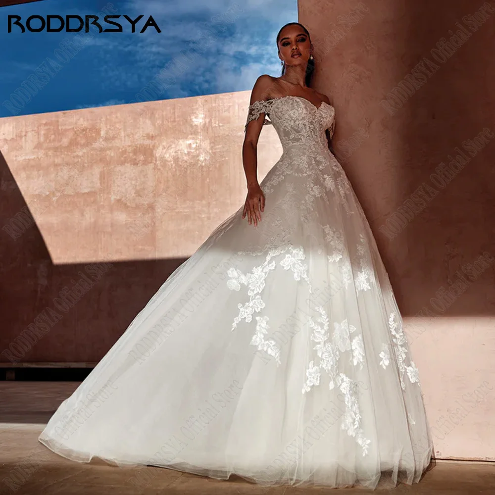 

RODDRSYA Exquaite Off Shoulder Wedding Dresses For Woman Backless Applique Bride Gowns Tulle A-Line Sweetheart vestidos de novia