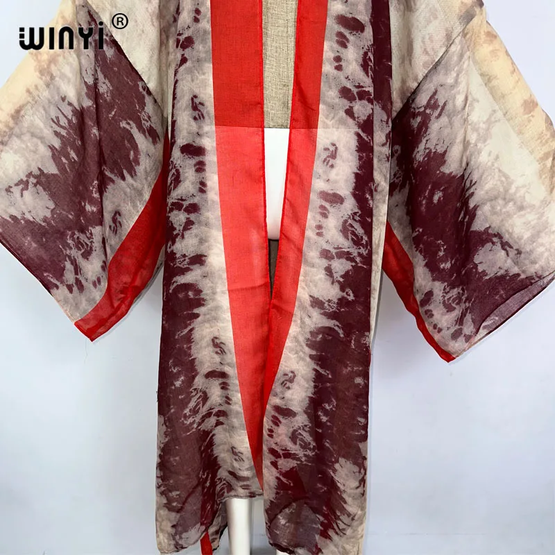 Кимоно WINYI 2023 женское пляжное в стиле бохо накидка для бикини с принтом и завязкой