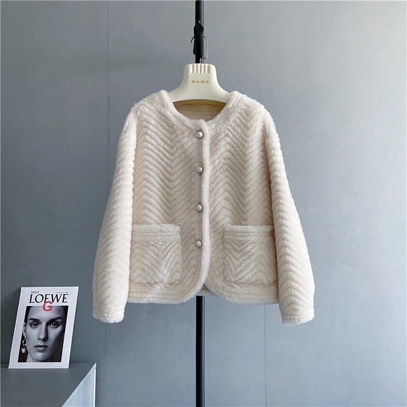 FURYOUME Early Winter Real Fur Women Coat 100% Wool Shearing Coats Warm Fashion Natural Fur Jacket Young Women Streetwear