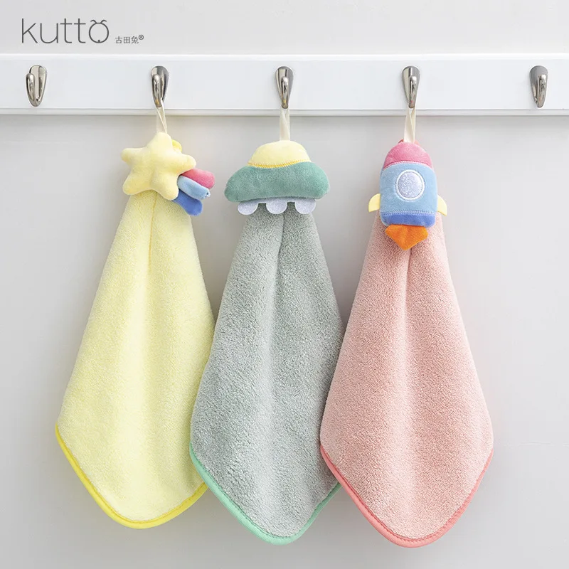 

Hanging Cute Star Rocket Hand Towel Kitchen Thicken Absorbent Household Coral Fleece Towel