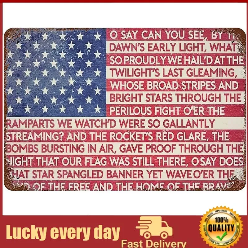 

Larkverk Patriotic USA American Flag with National Anthem Metal Tin Sign Wall Decor for Home Man Cave Office Garage Bar Pro