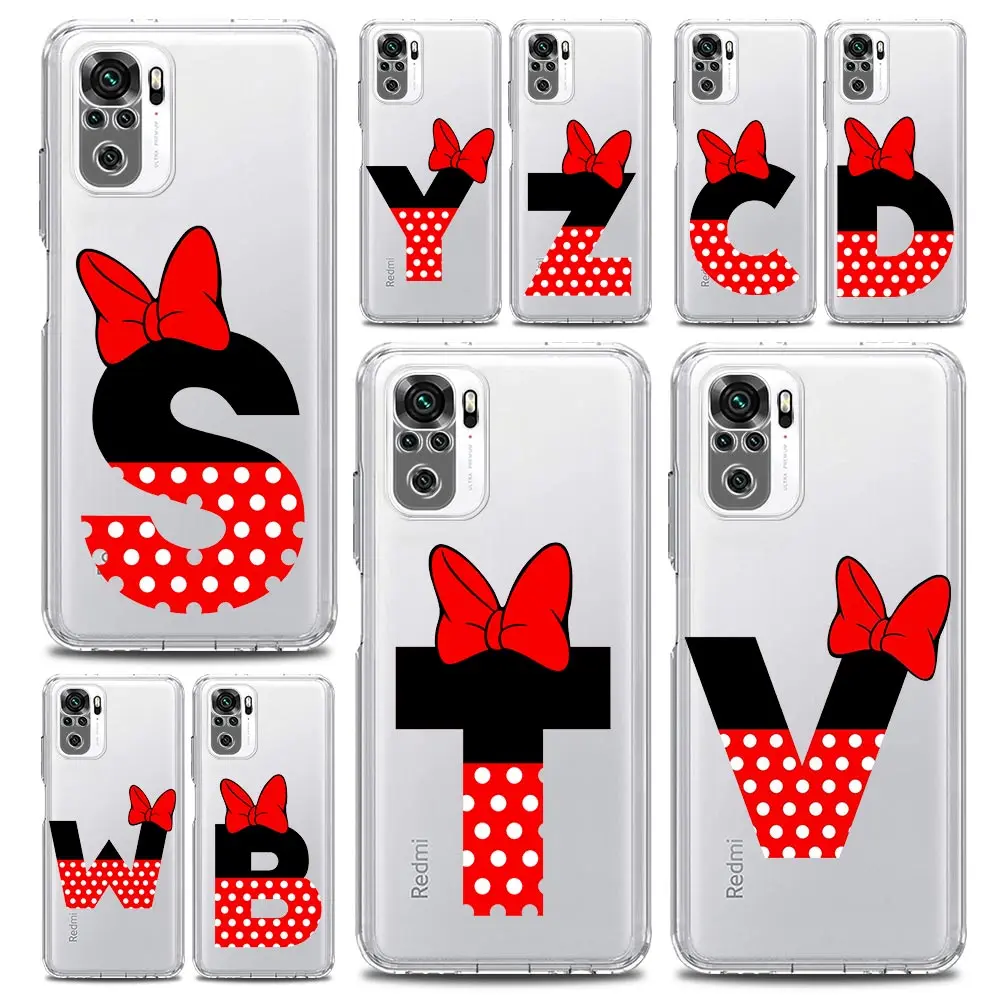 

Alphabet Letter Cute Pink Ear Phone Case For Xiaomi Redmi Note 9S 9 8 10 11 Pro 7 8T 9C 9A 8A K40 Pro Silicone Transparent Cover