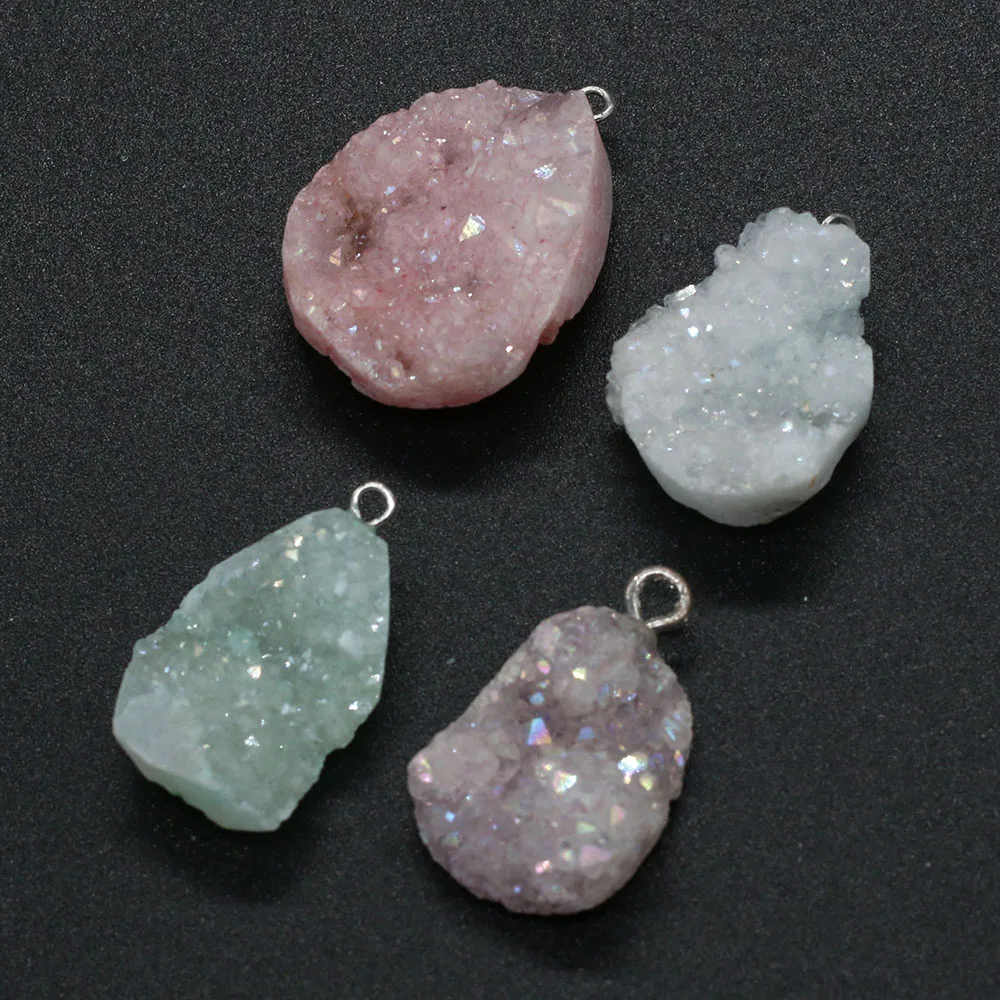 

yachu Natural Stone Druzy Agates Irregular Pendant For Jewelry Making DIY Necklace Earring Accessories Charms Gift 20x25-23x30mm