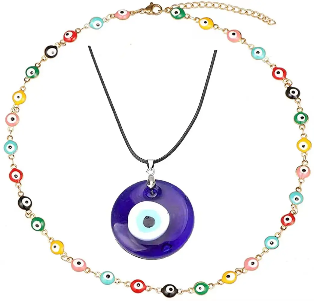 

Evil Eye Necklace Bracelet Set for Women Girls,18k Gold Plated Stainless Steel