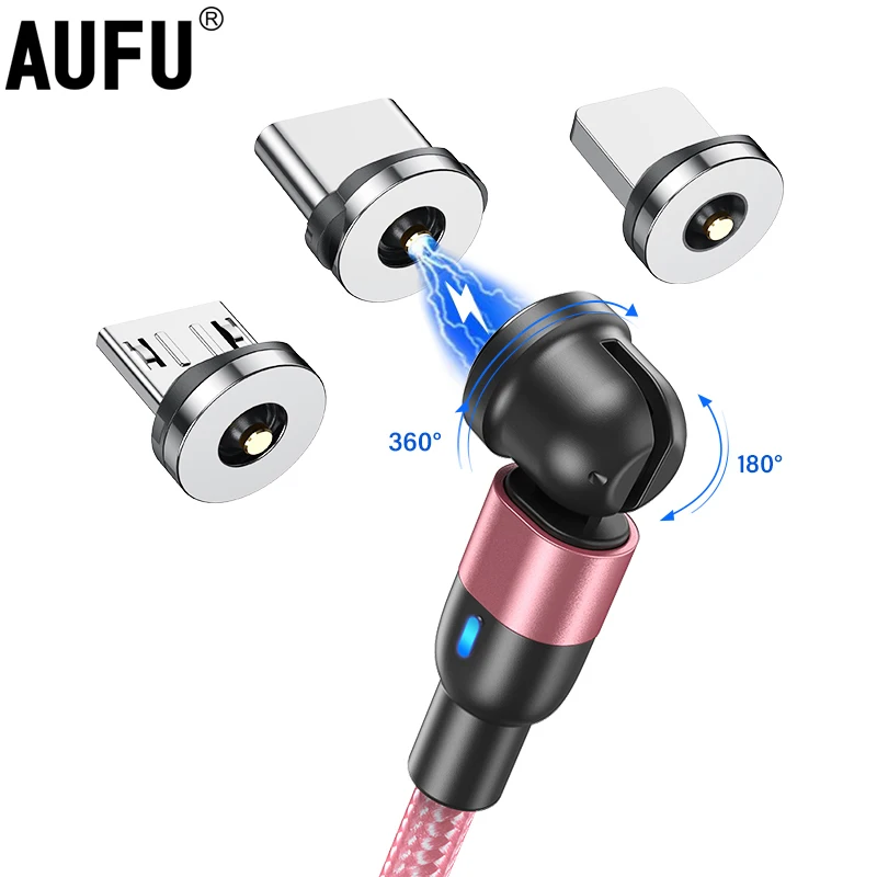 

AUFU Magnetic Charge Cable 540 Degree Rotating USB Type C Cable Magnet Micro USB Charging Wire for Samsung Xiaomi Phone USB Cord