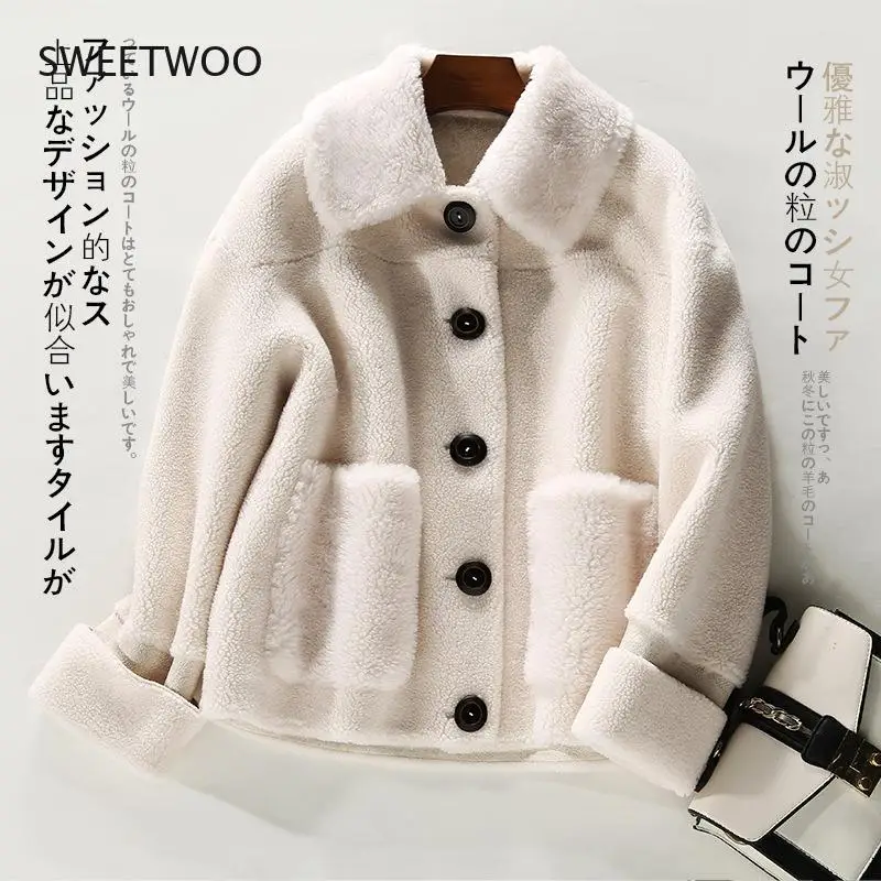 Winter Coat Women Granule Sheep Shearing Faux Fur Coat Big Size Loose Warm Overcoat Female Lambswool Jacket Outwear Contracted