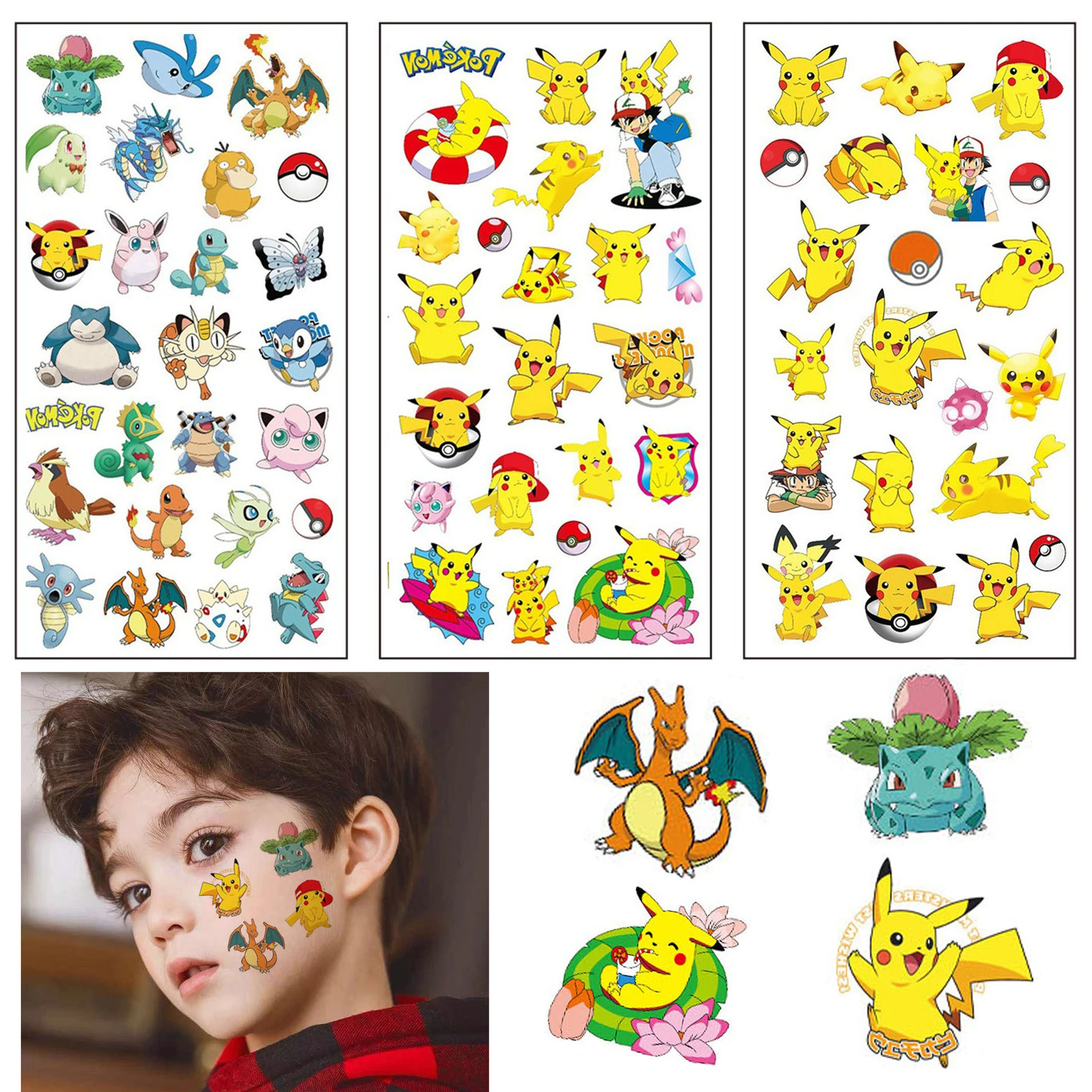 

Kawaii Pokemon Anime Stickers Waterproof Pikachu Tattoo Stickers Laptop Suitcase Skateboard Guitar Phone Cartoon Stickers Toys