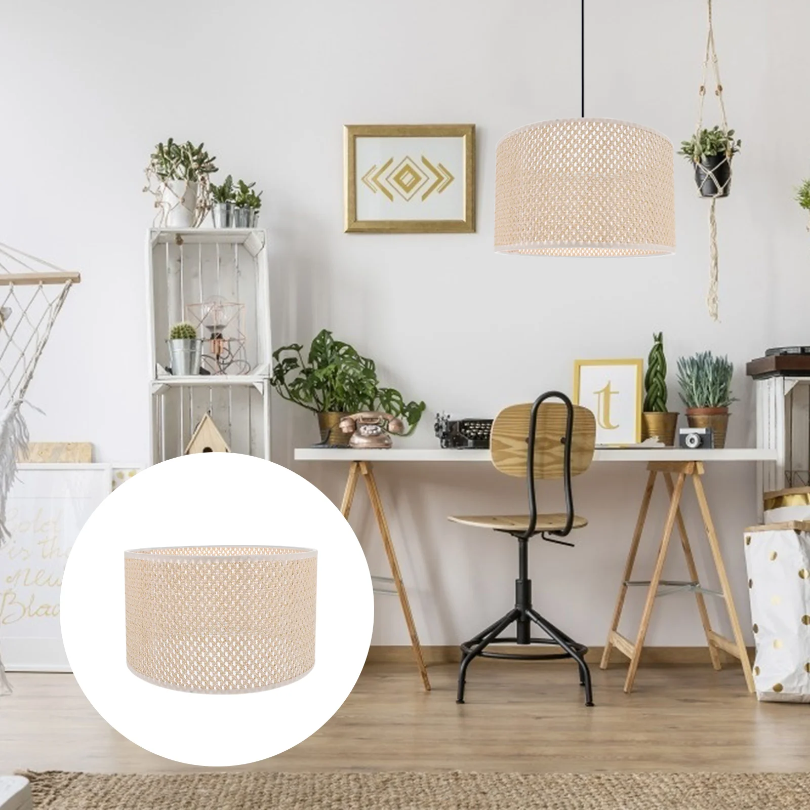 

E27 Woven Lampshade Modern Style Desk Decoration Iron Simulated Rattan Weaving Imitation Chandelier