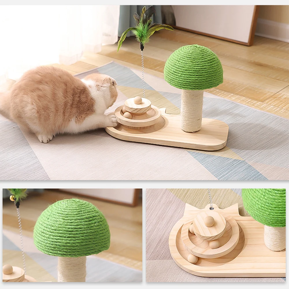 

2023 New Sisal Ball Solid Wood Turntable Puzzle Entertainment Durable Cat Chewing Resistant Toys Training Cat Agility Supplies