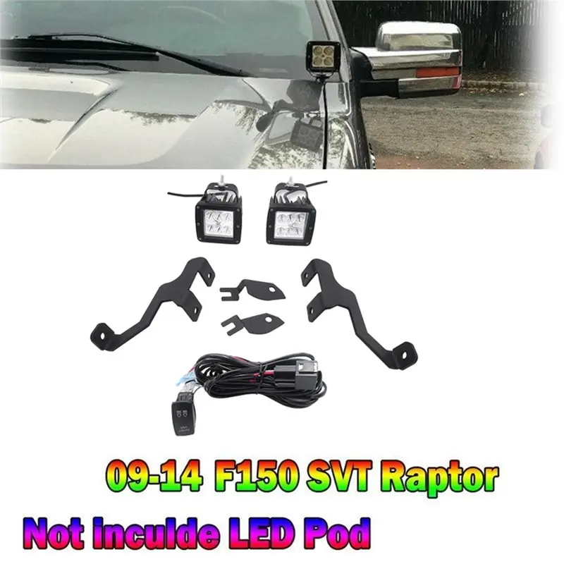 Фото AB61-Для Ford F-150 04-14 Комплект кронштейнов и проводки для светодиодных прожекторов 612590737497 Левый и правый капот, передняя стойка A, передние фары, рабочий свет. №5