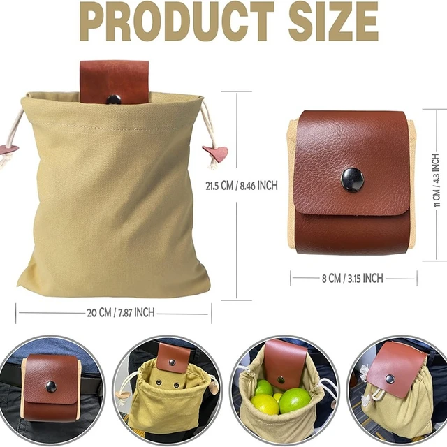 Portable Outdoor Foraging Bag Foldable Bushcraft Tool Pouch Leather Canvas Fruit Picking Storage Bags Camping Hunting Waist Pack 6