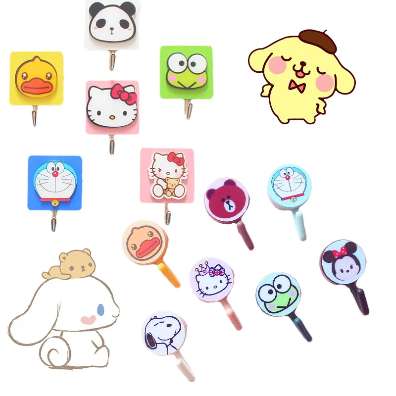 

Kawaii Sanrioed мультяшный крючок Cinnamoroll Mymelody Kuromi Kitty липкий крючок без отверстий для ванной сильный несущий липкий крючок