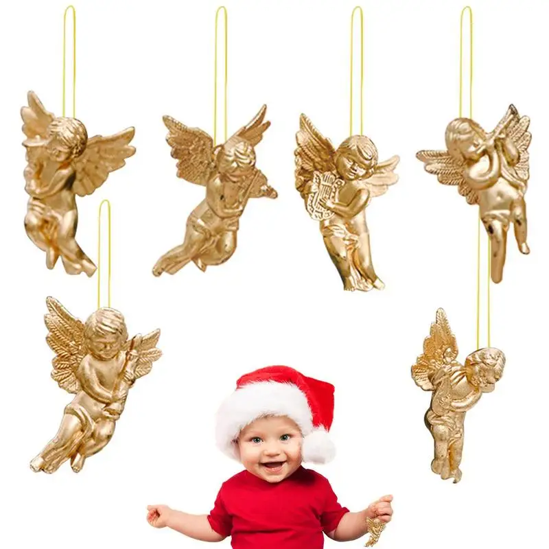 

6Pcs/Set Angel Christmas Ornaments Miniature Angels Figurine Xmas Tree Hanging Decoration for Home New Year Navidad Pendant