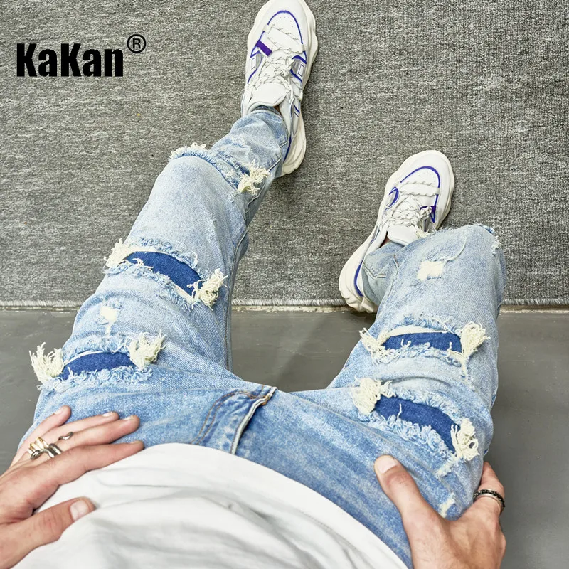 Kakan - новые европейские и американские потертые джинсы с нашивками для мужчин