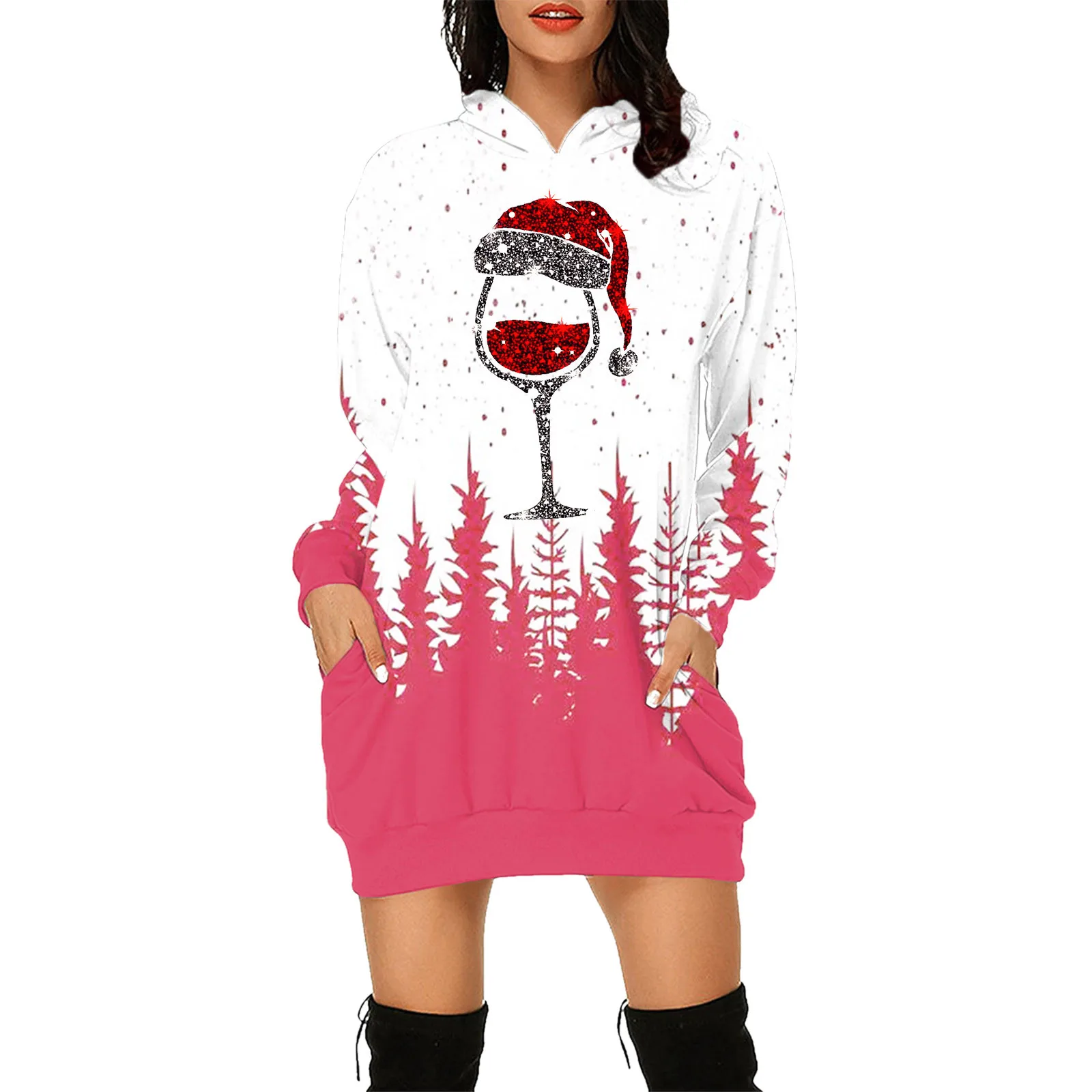 

Женское винтажное платье с длинным рукавом, Повседневное платье до середины икры с длинным рукавом и принтом Счастливого Рождества