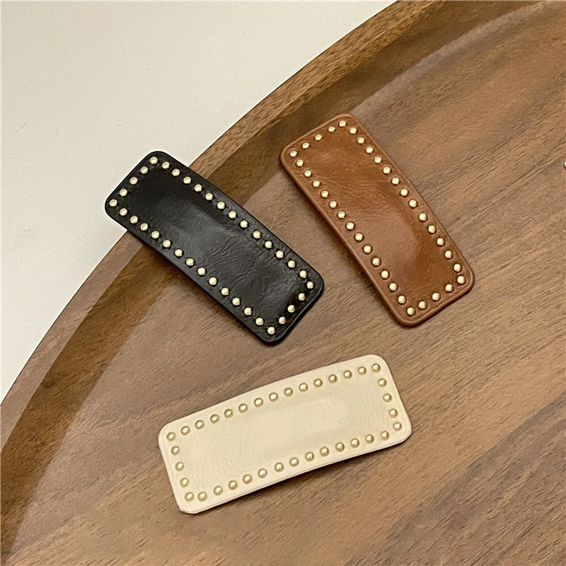 Retro Rivet Designs Hippie Hair Clips For Women Girls Vintage PU Leather Square Hairpins 2022 New In Korean Hair Accessories