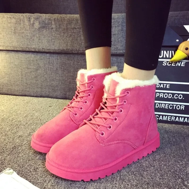 New2022 Women Winter Snow Boots Warm Flat  Platform Lace Up Ladies Women's Shoes New Flock Fur Suede Ankle Boots Female