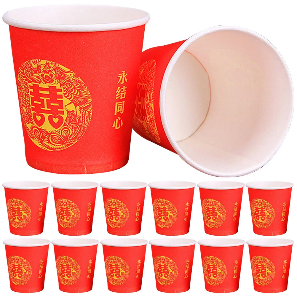 

100pcs Red Festive Paper Cup Party Use Juicy Storage Cup Wedding Paper Cup