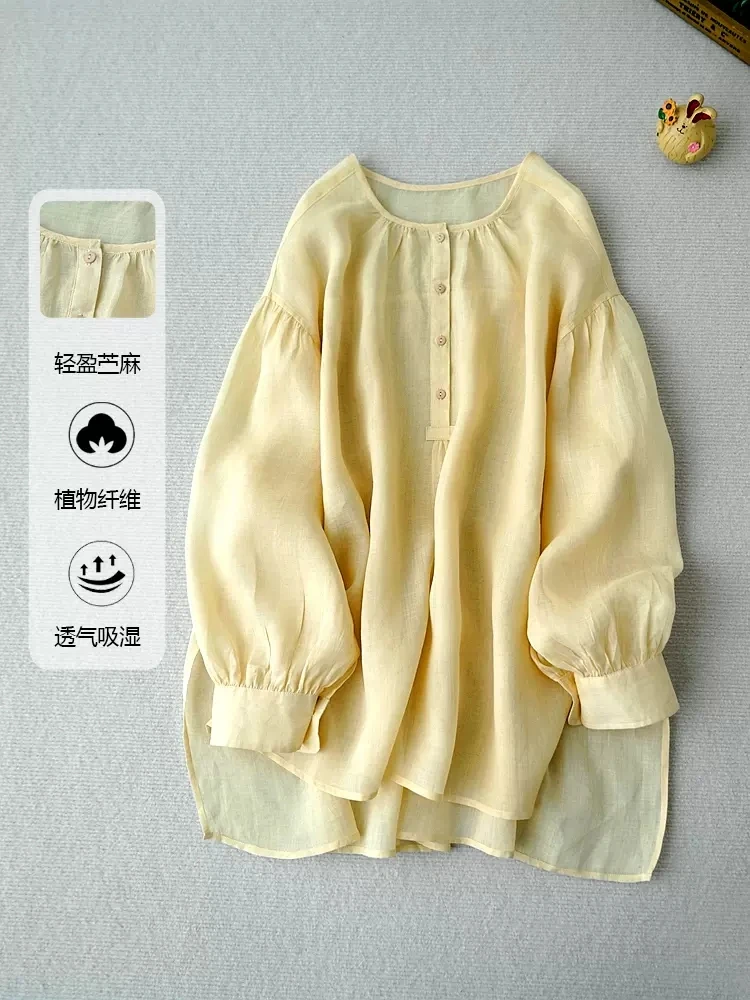 Женская рубашка/блузка из рами простая ультрасвободная Удобная тонкая блузка с