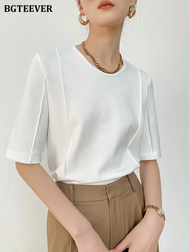 

Футболка BGTEEVER женская с круглым вырезом, повседневная тенниска из хлопка с коротким рукавом, базовый свободный Мягкий Топ в стиле Харадзюку...