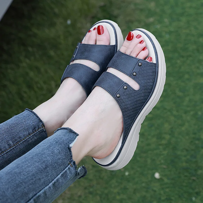 

Summer Wedge Shoes for Women Solid Color Comfortable Holiday Beach Platform Slides Fashion Open Toe Slippers Sandalias Femininas
