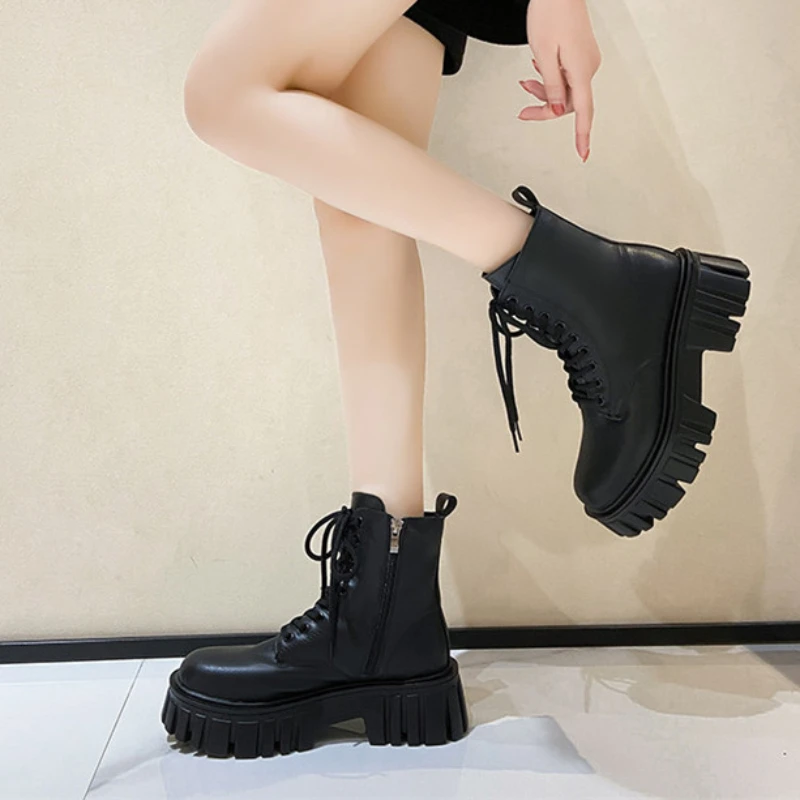 

Женские ботинки, женская обувь, женские ботинки 2023, новые модные женские Ботинки на каблуке 6 см, со шнуровкой, Женский размер 35-42