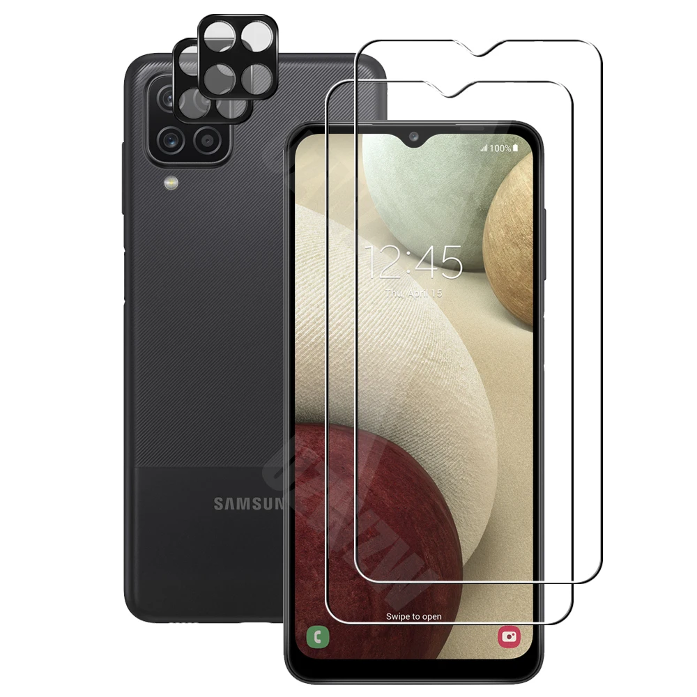 

(2+2) For Samsung Galaxy A12 (2pcs) Camera Lens Film & (2pcs) Tempered Glass Screen Protectors Protective Guard HD Clear