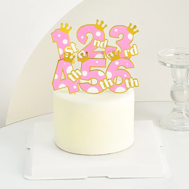 

Cakelove Pink girl style Crown Number 1st 2nd Pink Gold one year old Cake Topper Dessert Decoration for Birthday Party Lovely