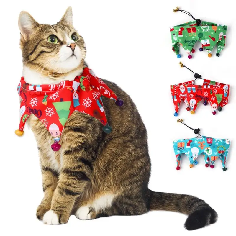 

Christmas Pet Collar Adjustable Dog Bandana Pet Costume Scarf Cat Bib Christmas Cats Adjustable Collar With Bells Party Supplies