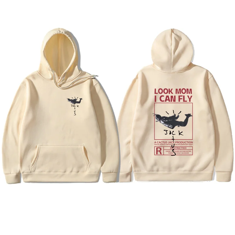 

Cactus Jack Hoodie Men Women Double-sided Logo Print LOOK MOM I CAN FLY Travis Scott Hoodies Unisex Fashion Hip Hop Streetwear