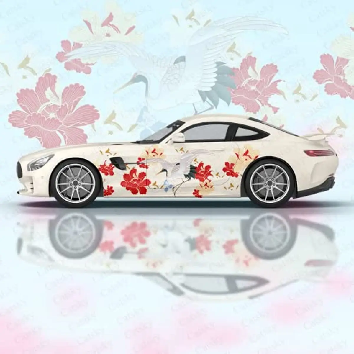 

Elegant Crane & Peony Car Decals - Premium Vinyl Floral Decorations for Automobiles, Windows & Bumpers, Enhance