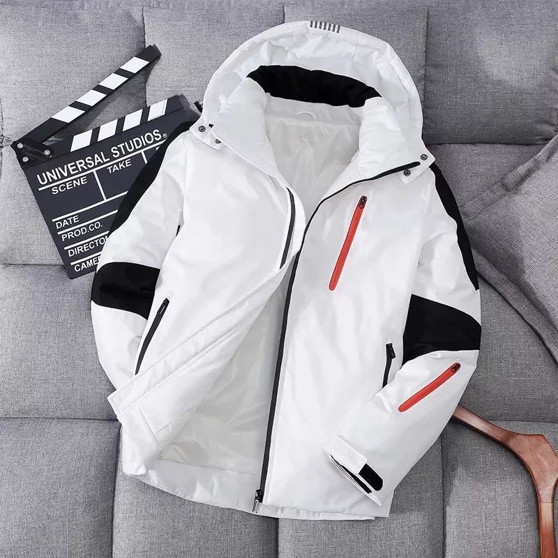 Hooded Down Coats Male Stitching Warm Parkas White Duck Down Clothes Outwear Down Jackets  Men Women Short Youth