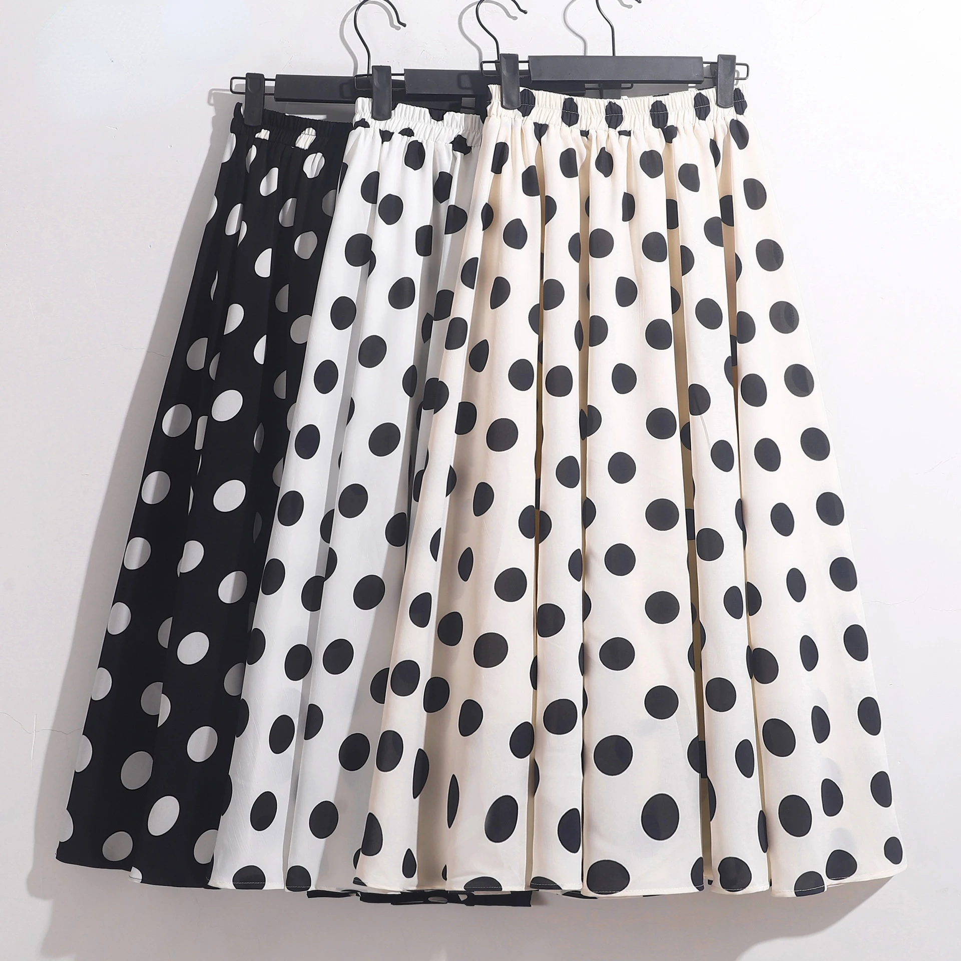 Женская длинная офисная юбка в горошек элегантная шифоновая с высокой талией