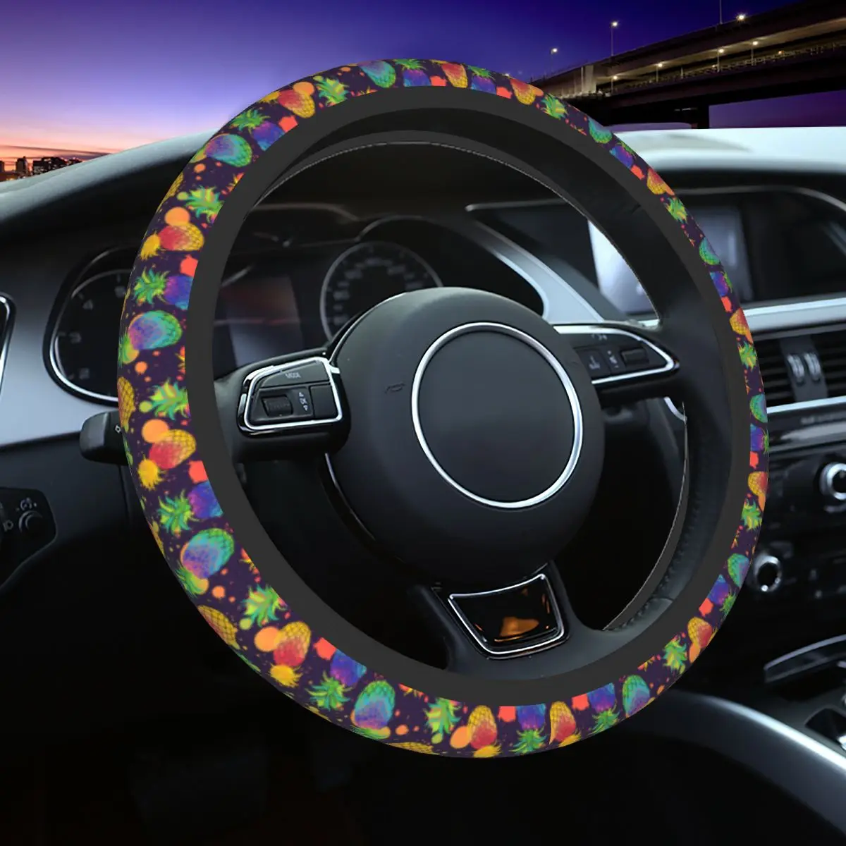 

Pineapple Fruit Car Steering Wheel Cover 37-38 Elastic Colorful Auto Steering Wheel Protector Colorful Auto Car Accessories