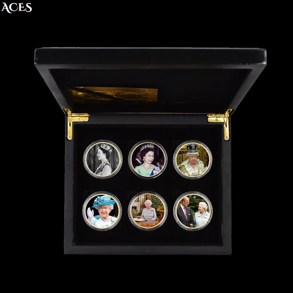

Beautiful Queen of England Coin with Exquisite Wooden Box The Great People Elizabeth II Commemorative Coin In Capsule