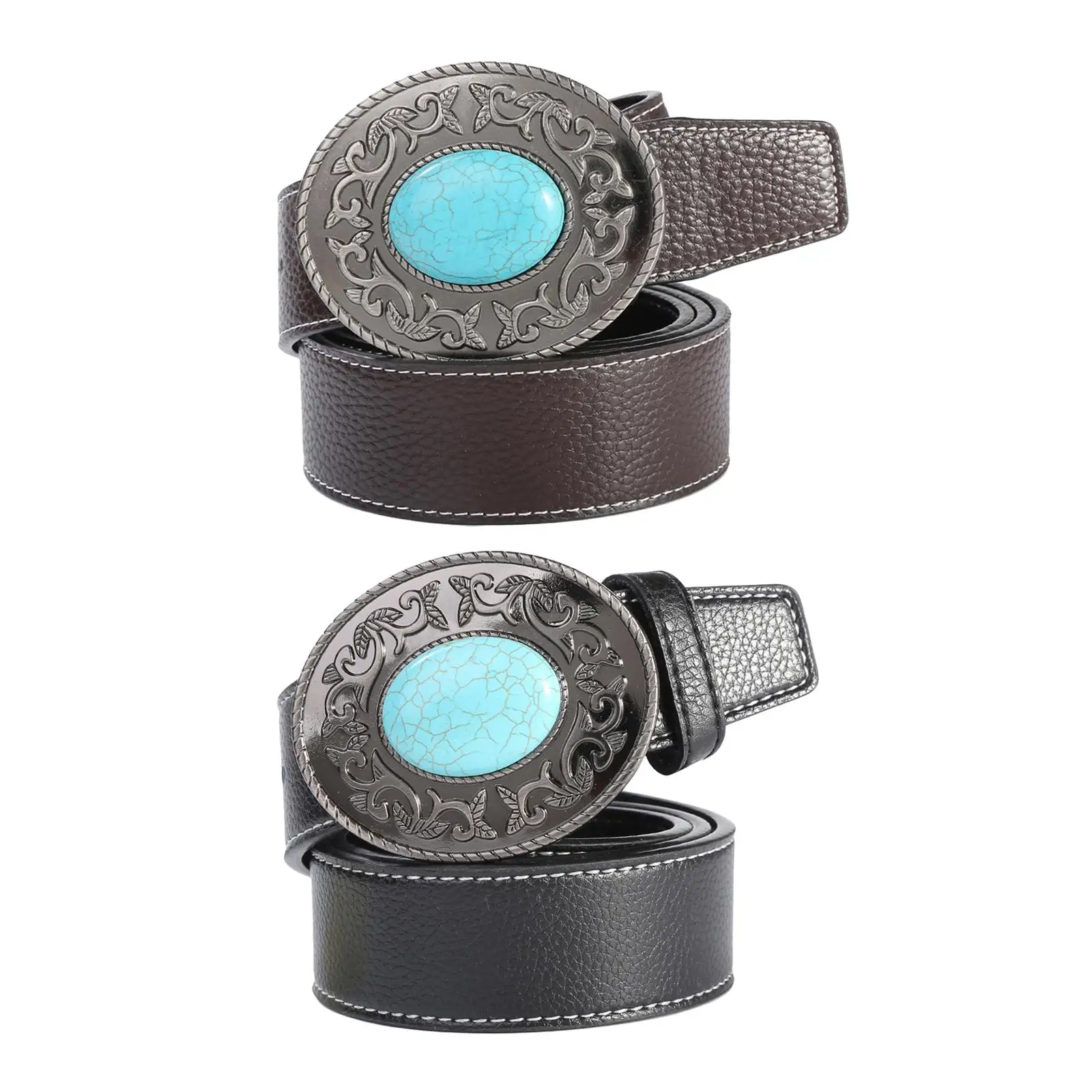 

PU Leather Belt Turquoise Buckle Indian Style Western Wide Belts for Men