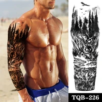 large arm sleeve tattoo forest wolf trees waterproof temporary fake tatoo sticker fangs river eagle men women full totem tatto