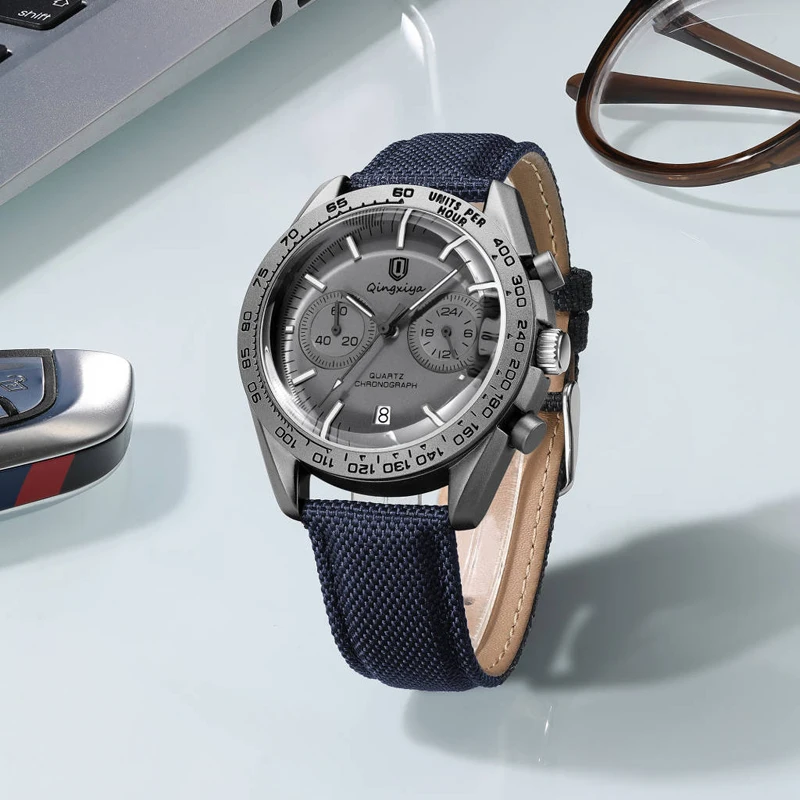 QINGXIYA мужские часы лучший бренд класса люкс хронограф кварцевые кожаные