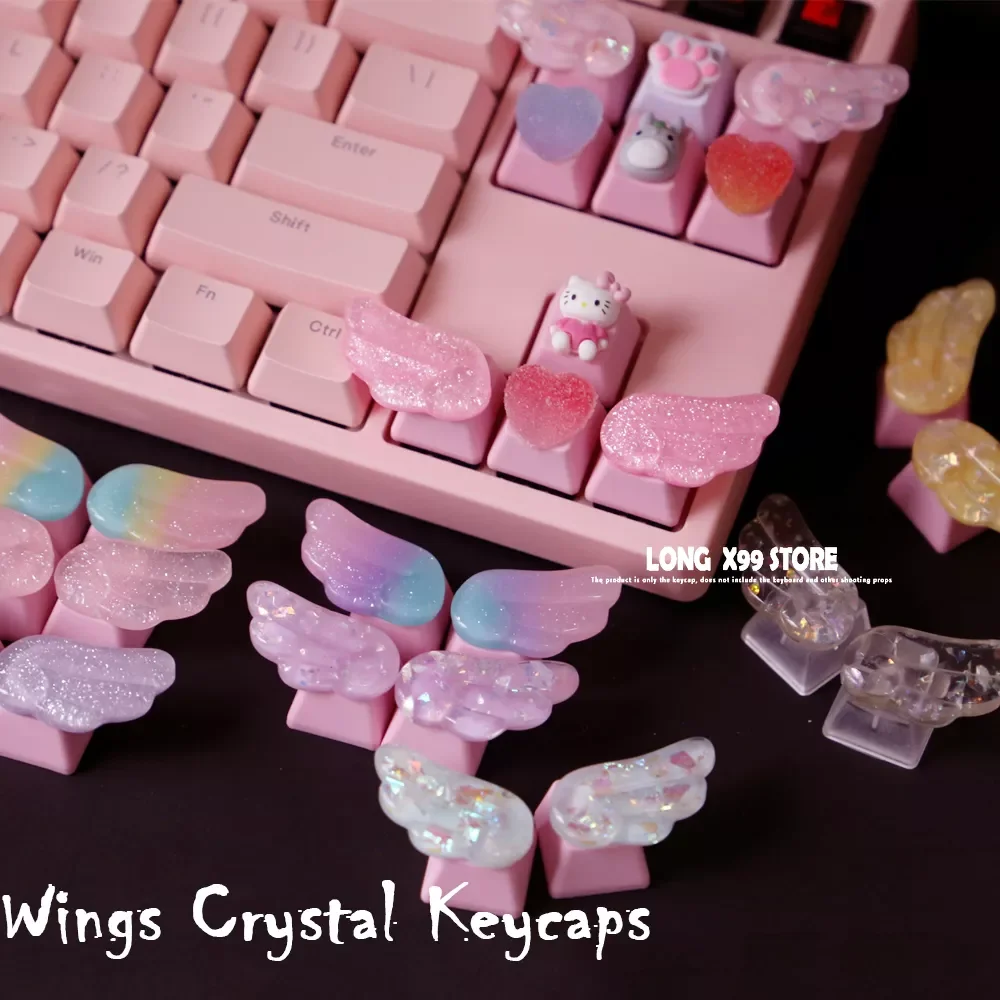 

2023New Personalized Pink Wings Crystal Mechanical Keyboard R4 Keys PBT Anime Transparent