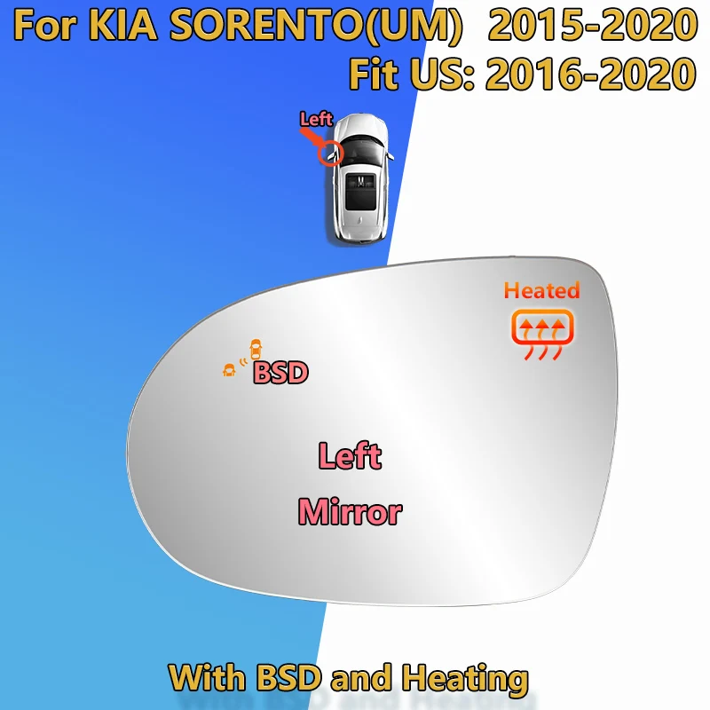 С подогревом BSD для KIA Sorento 2015 2016 2017 2018 2019 2020 левое/правое стекло зеркала заднего вида 87611-C5040 C60/детали зеркала заднего вида