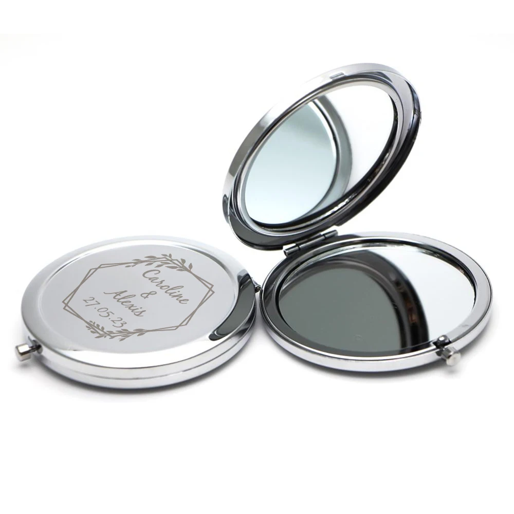 

5pcs Personalized Wedding Favors Customized Silver Compact Makeup Mirrors Bridal Shower Gift Custom Names Pocket Mirror with Box