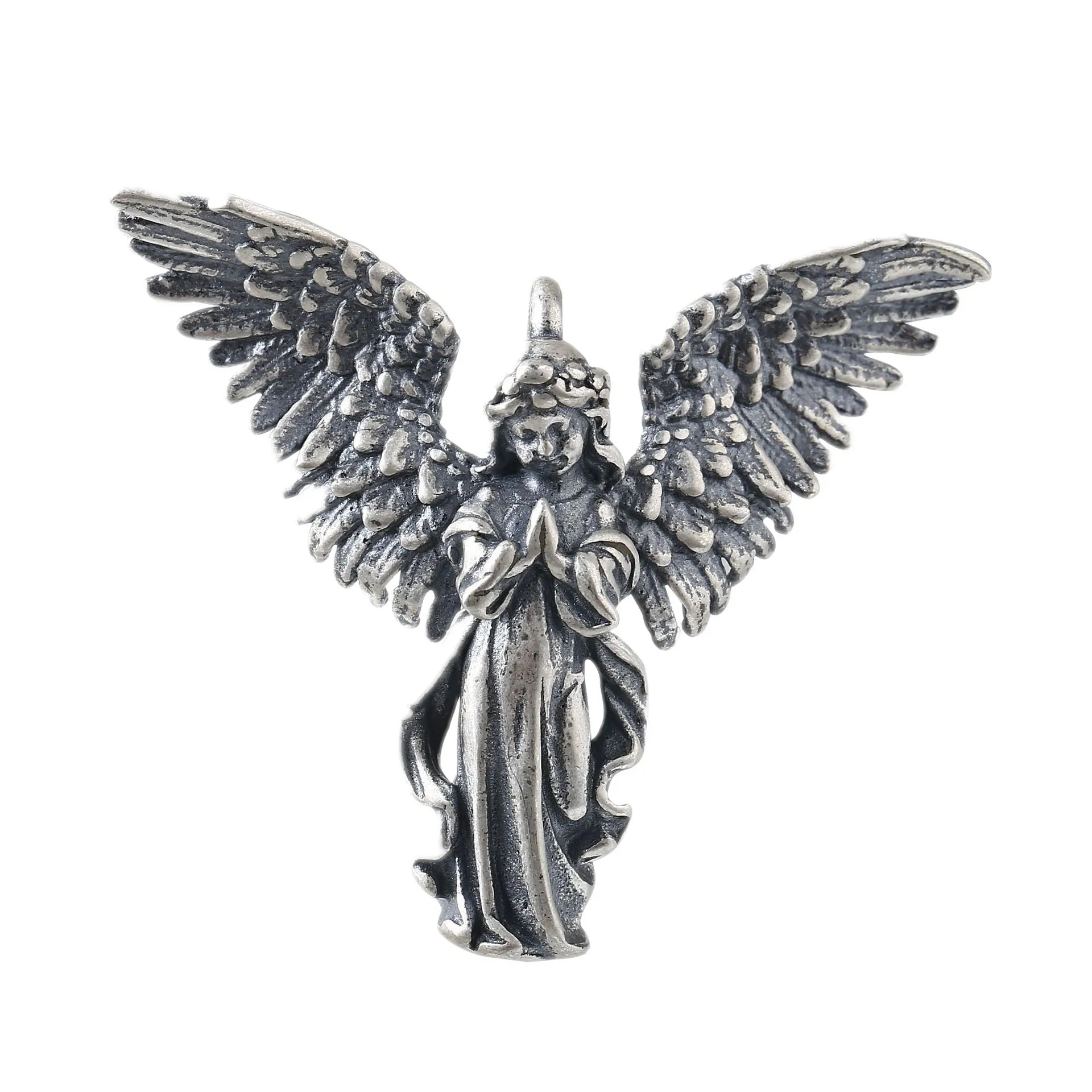 

BOCAI New Real S925 Silver Pendant for Men and Women Retro Old Winged Angel Maria Trendy Diy Handmade Accessories Couple Gifts