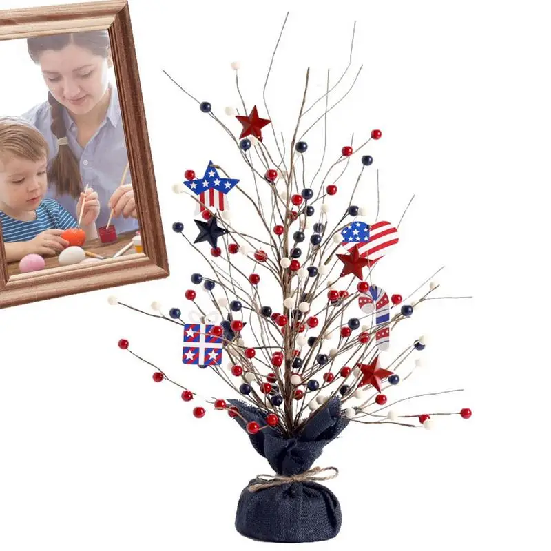 

4th Of July Artificial Tree Table Decorations Artificial Tree With Star And Red Berries For Independence Day Portable Memorial