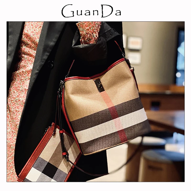 

Вместительная женская сумка, роскошная клетчатая полосатая Холщовая Сумка-мешок через плечо, универсальная женская Сумка Хобо из 2022 воловь...