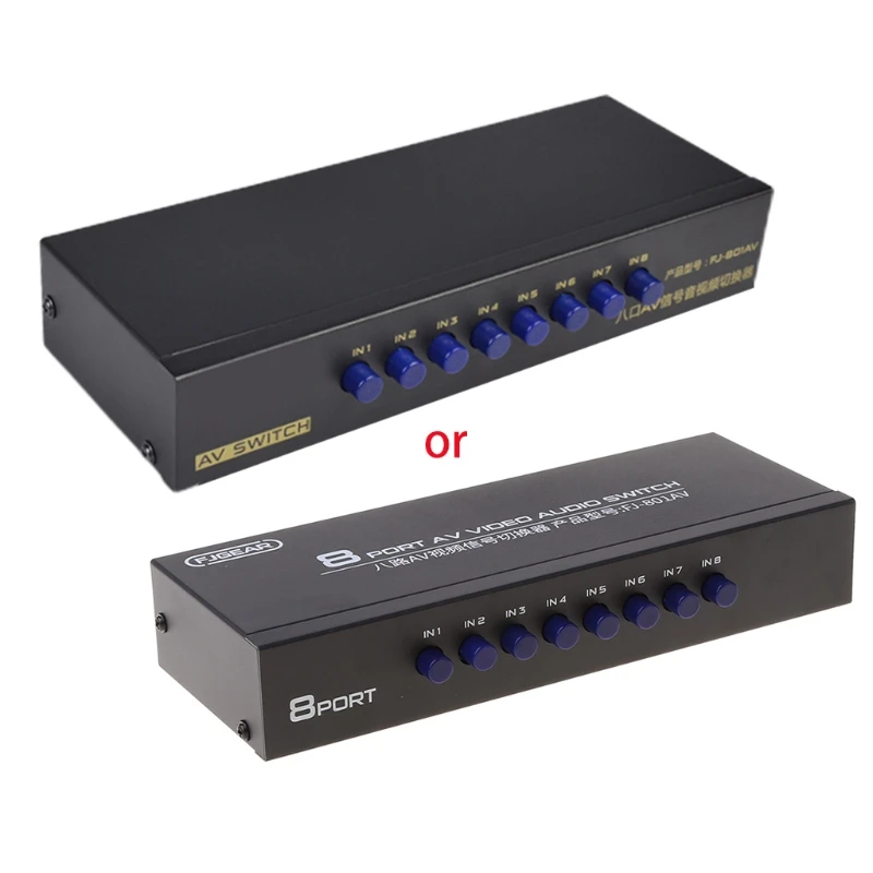 8-Way   RCA Switcher 8 in 1 out Composite Video L/R Selector Box for DVD STB Game Consoles Drop Shipping