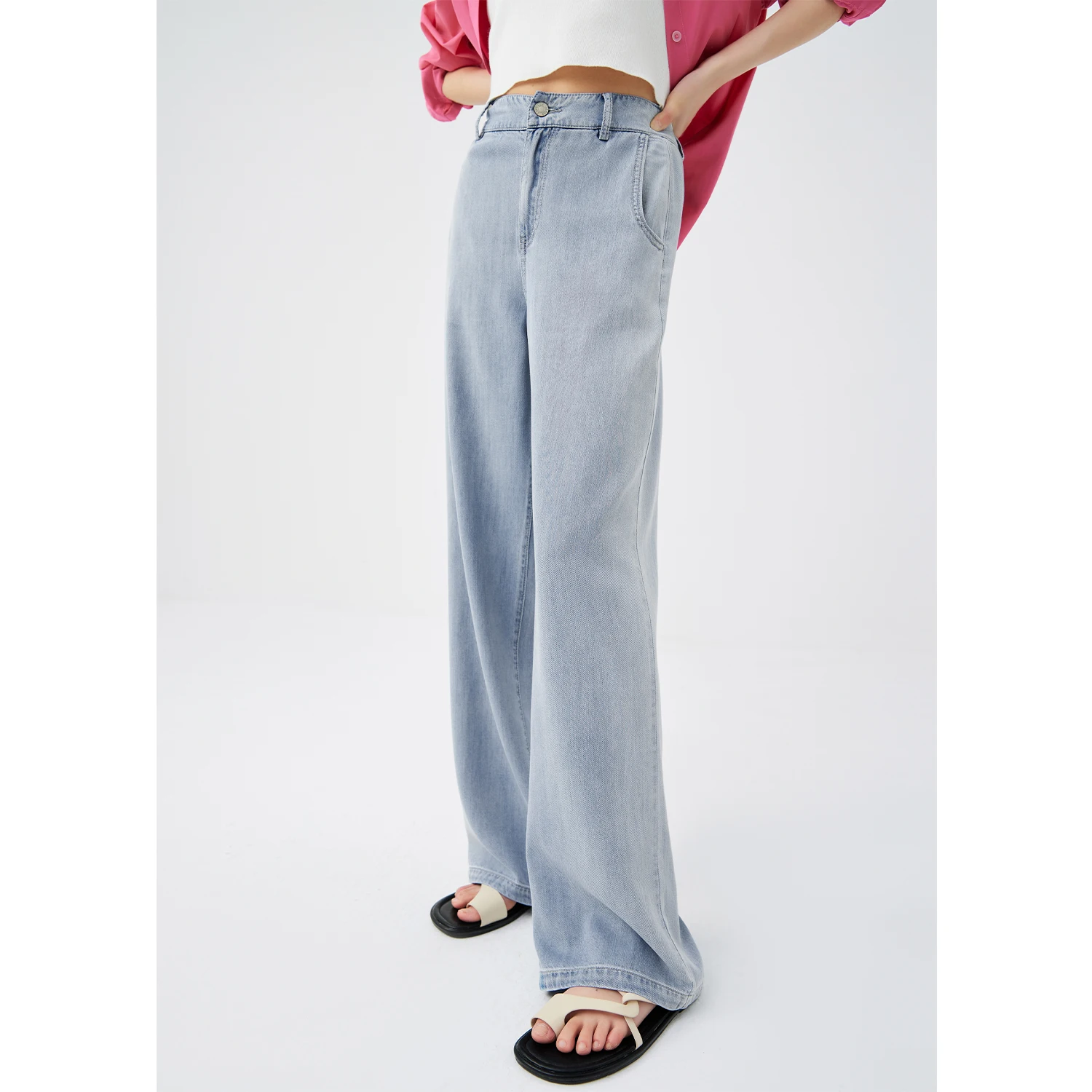 

SUMMER Pantalones De Mujer High Waisted Jeans LOOSE Full Length Lyocell Cotton Wide Leg Pants High Street Women Clothing